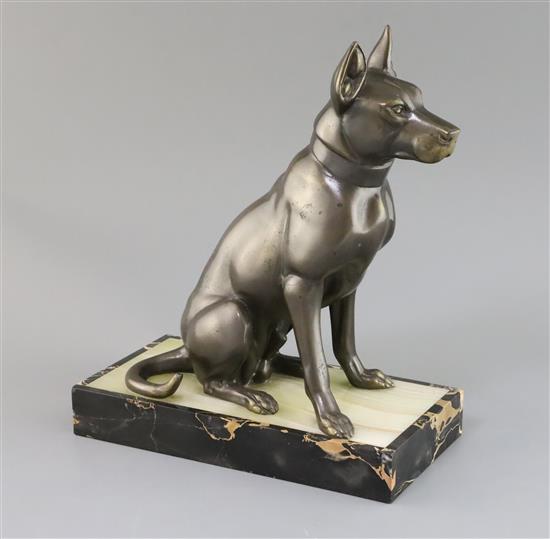 Attributed to Irene Rochard. An Art Deco bronzed model of a seated alsatian, height 13in.